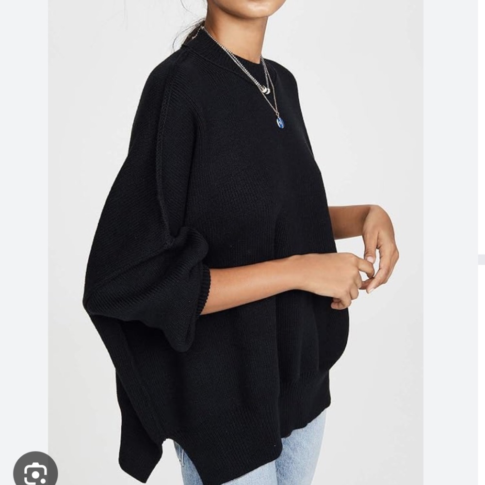 Free People Oversized Black Crewneck Sweater